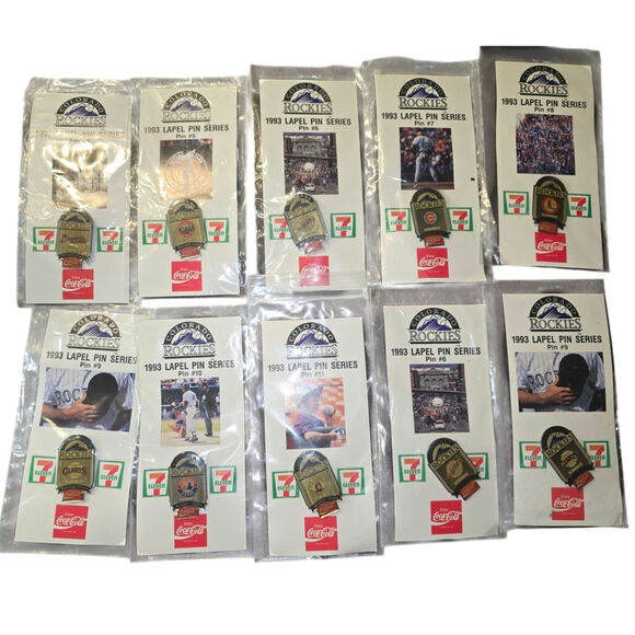 1993 Colorado Rockies 7-11/Coca Cola Lapel Pin Series # 3,5,6,6,7,8,9,9,10,10,11 - Picture 1 of 3